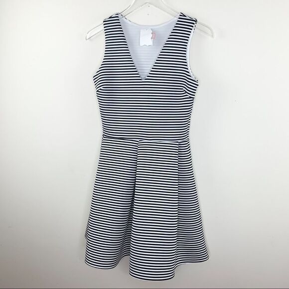 Love Ady Dresses & Skirts - Love Ady Black/White Stripe V-Neck Skater Dress M